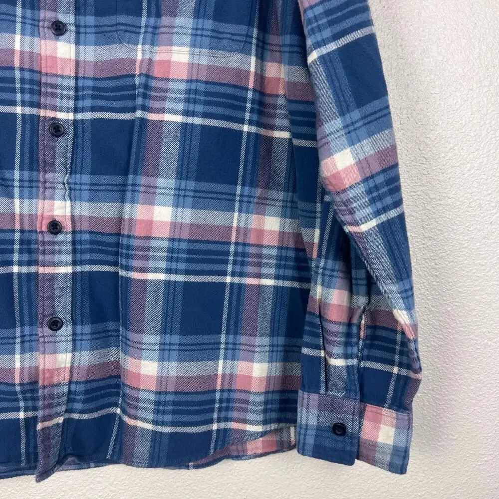 American Eagle Men's Super Soft Flannel Button Down Shirt XXL Blue Pink Plaid - Picture 4 of 7